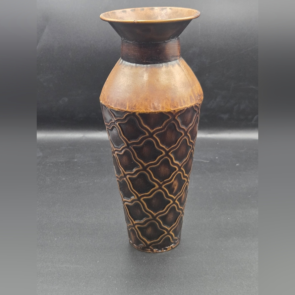 Elegant Expressions Large Embossed Metal Vase 10" x 4" Bronze Decor - Picture 1 of 7